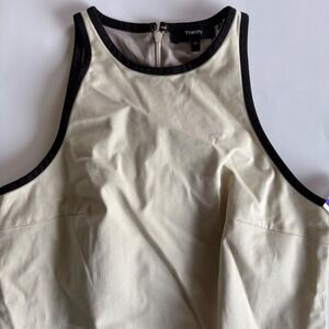 Theory Women's 00 Contrast‎ Trim Shift Dress Cream Black Mini High Neck Mini